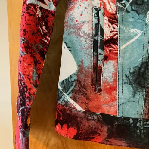 St. John Sport Marie Gray Button Up Jacket Pop Art To Wear Luxury Red Aqua Medium