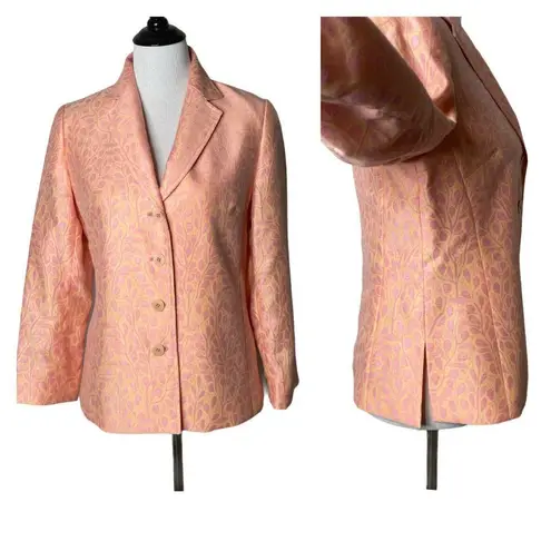 Lafayette 148 Women Blazer Size 6 Peach All Over Floral Print Suit Jacket Office Orange