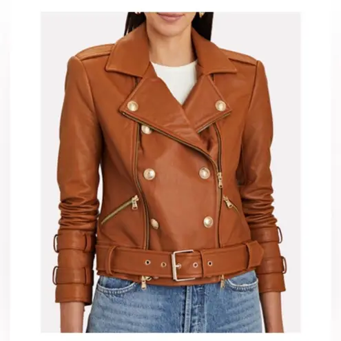 L'Agence Billie Belted Cognac Leather Jacket - Size XS