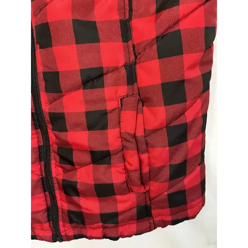 Women's Red Puffer Vest Buffalo Plaid Size Large Fall Winter Festive Casual Barn