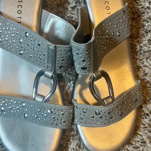 Karen Scott Silver Rhinestone Sandals Slides Heeled Open Toe Women's 8
