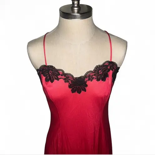 Undercover Wear Vintage Silk Feel Slip Dress Gown Red Black Lace Trim Goth Sexy