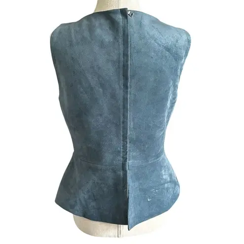 BCBG Maxazria Blue Faux Suede Cladiana Peplum Blouse Women Size Medium | 68