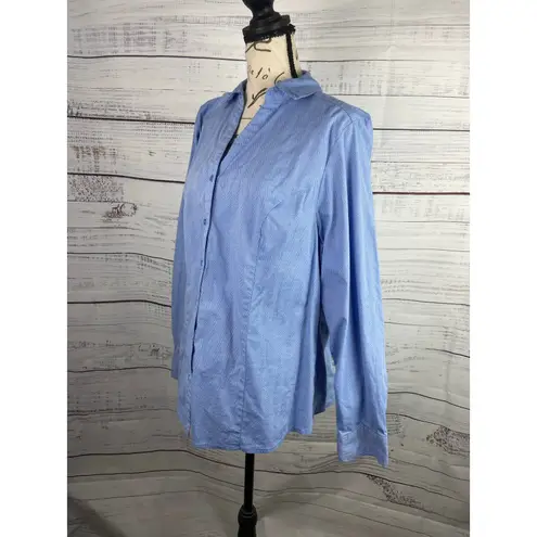 Lane Bryant  Button Front Shirt Womens 20 Blue Collar Long Sleeves Cotton Stretch