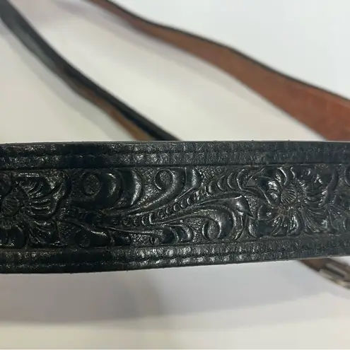 Western black embossed leather belt made in the USA silver buckle womens size 40