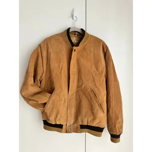 Vintage 80s Suede Leather Bomber Jacket Brown Unisex Mens M / Womens L Classic R Size L
