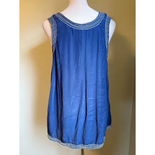 Plenty by Tracy Reese Navy Blue Embroidered Anthropologie Top L Boho whimsi Size L