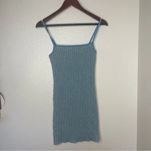 Wilfred XS Body Con Rouched Mini Dress Blue Spaghetti Straps Ribbed Stretchy