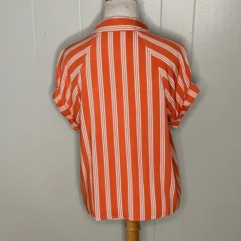 Code x Mode Orange/White Striped Button Up Tie Front Casual Blouse S