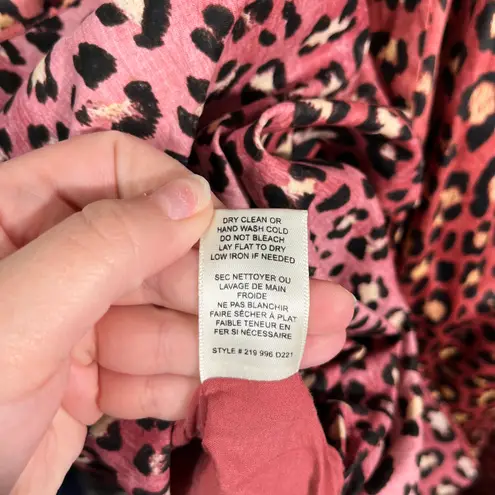 Rebecca Taylor Leo Pink Leopard Ruffle Trim Tie Waist Wrap Dress Midi Tea Length