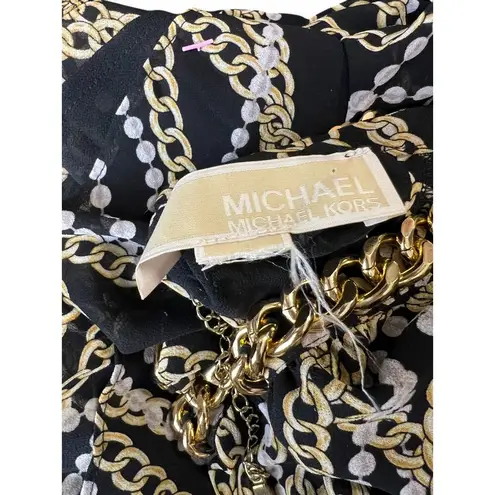 Michael Kors | S | Short Sleeve Chiffon Printed Gold Chain Detail Dress Womens Black