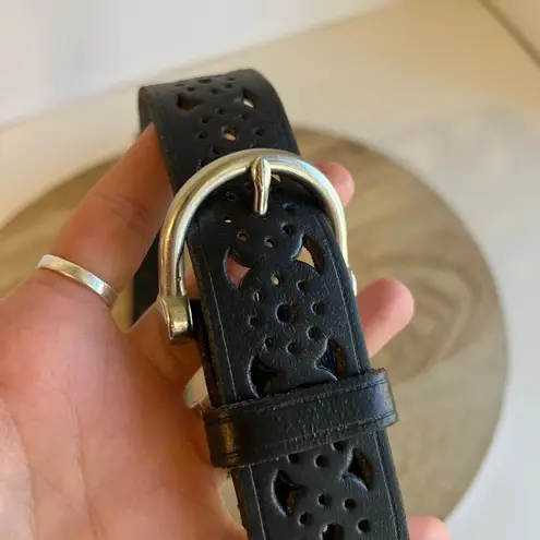 Black Cut Out Genuine Top Split USA Made Belt with Silver Utility Buckle Size M