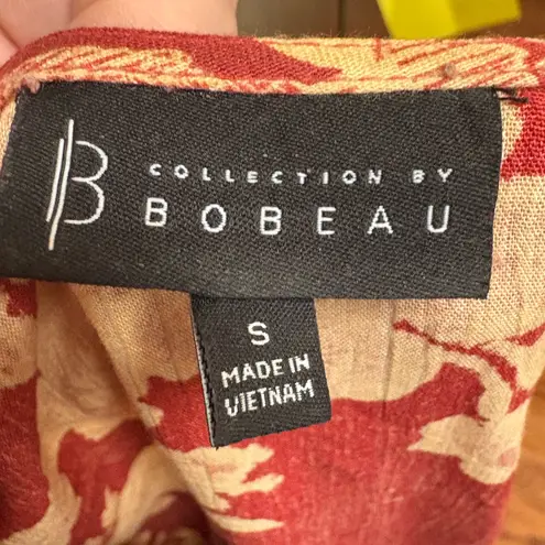 Bobeau Boho Floral Kimono Cardigan Open Front Pockets Rust Red 