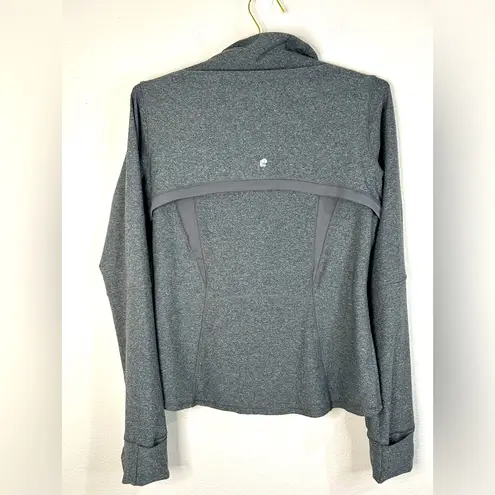 Womens XL Gray Zip Up Jacket Stretchy Fitted Thumbholes Yoga Athleisure Layer
