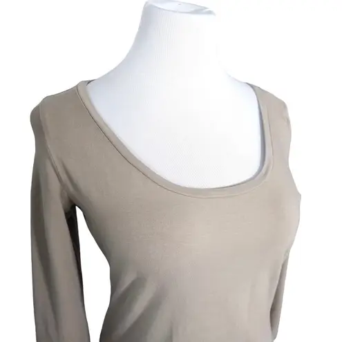 Max Mara Weekend Classic Solid Scoop Neck Long Sleeve Jersey Tee Taupe Tan Large