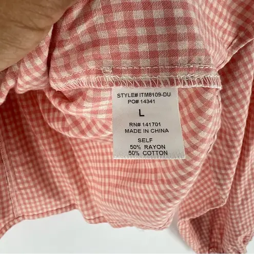 Forever Sunny Smocked Gingham Blouse Petal Pink Balloon Sleeves Peasant Milkmaid Size L