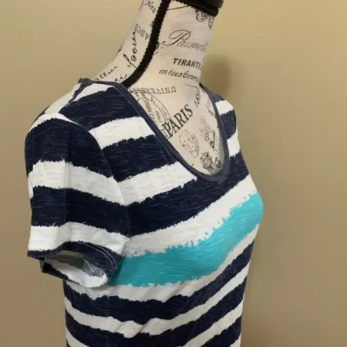 Style & Co Sport White & Blue Stripe Top