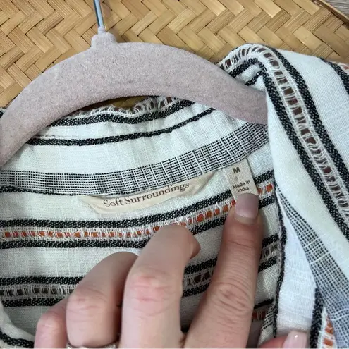Soft Surroundings striped embroidered gauze cotton tunic blouse w/ pockets