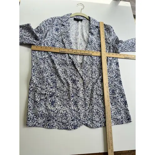 Talbots  Blue/White Geometric Floral Medallion Print Lightweight Blazer Large