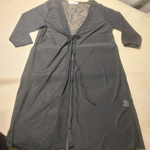 Robe Size Small S Abolllria Womens Lace Trim Sheer Black Long Sleeve Cardigan