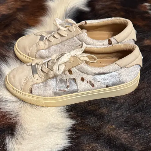 J/SLIDES Lacee Metallic Pony Sneaker Silver Size 6