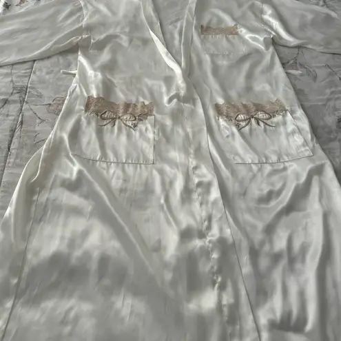 Victoria's Secret Vintage Victoria’s Secret white satin embroidered maxi robe, size L gold label