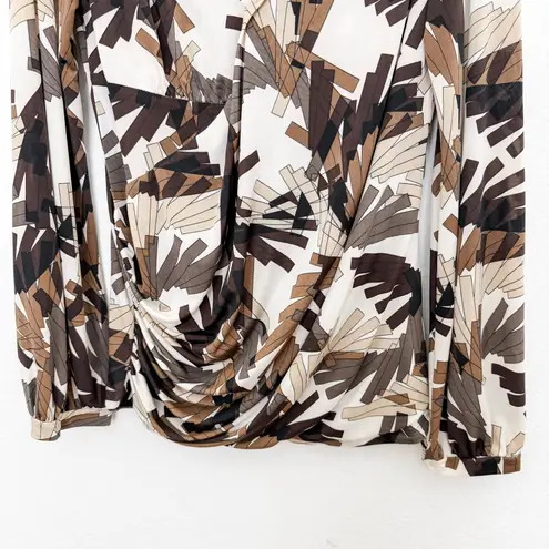 Lapis Womens Top Size L Brown Beige Abstract Draped Boho Artsy Retro Office Size L