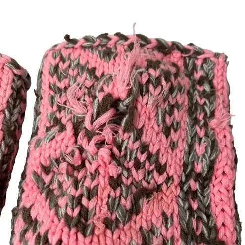 Handmade Knitted Pink and Gray Slippers High Calf B160