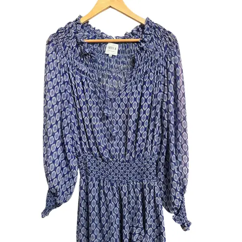 MISA Los Angeles MISA Almaha Majorelle Lapis Tile mini women's dress Smocked Ruffle XL