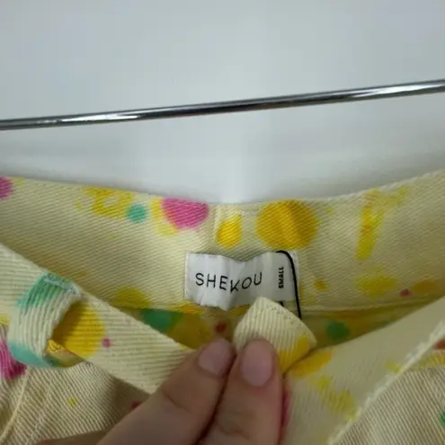 Shekou Womens Yellow High-Waisted Wide-Leg Paint Splatter Streetwear Pants Small