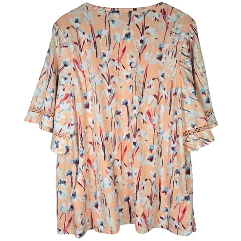 Haute Hippie Tribe Peach Floral Print Boho Peasant Top Blouse M