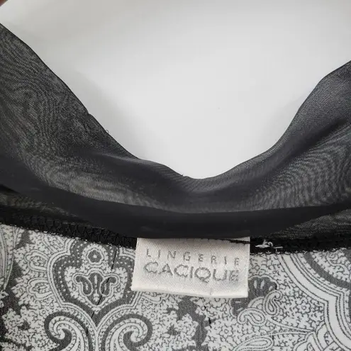 Cacique Vintage Lingerie Kimono Robe @L/XL Womens Gray Black Sheer Paisley Long
