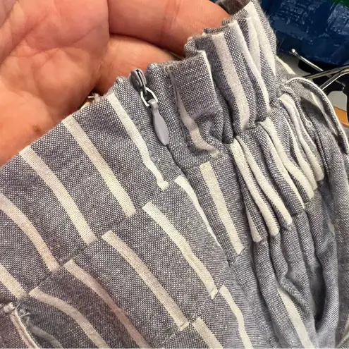 High Paper Bag Waist Shorts Light Blue White Stripes Size XS