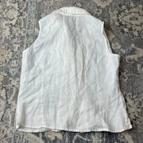 Valerie Stevens Vintage 100% Linen White Sleeveless Button up Blouse Petite M -