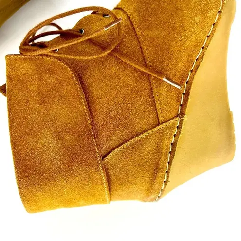 Bettye Muller  Lace Up Suede Wedge Bootie Tan Size 37