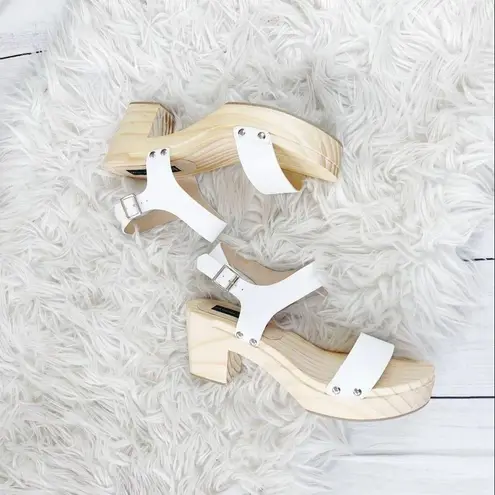 Steven By Steve Madden  White Fabee Clog Buckle Ankle Strap Sandals Size 11