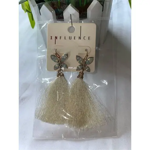 Influence Acrylic Pearl & Rhinestone Beaded Butterfly Tassel Earrings White