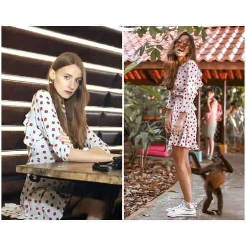 Realisation Par 💕💕 Goldie Cherry Dress ~ Red Polka Dot Print XS 100% Silk