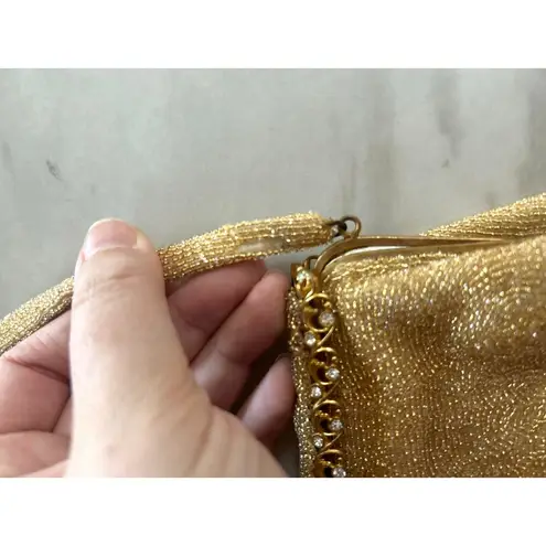 Le Goût du Jour Gold Beaded Swirl Rhinestone Filigree 50s Wrist Bag