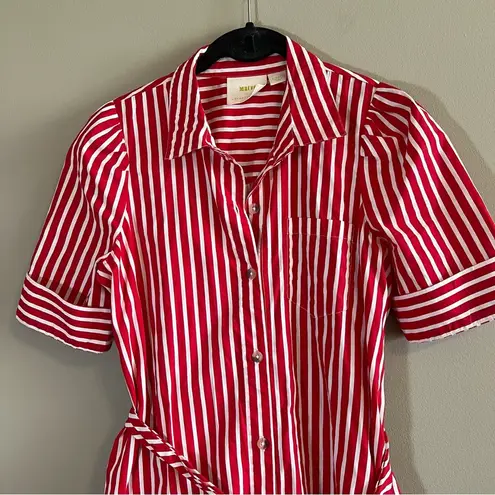 Maeve Anthropologie  Kiana Red and White Striped Shirt Midi Dress XS