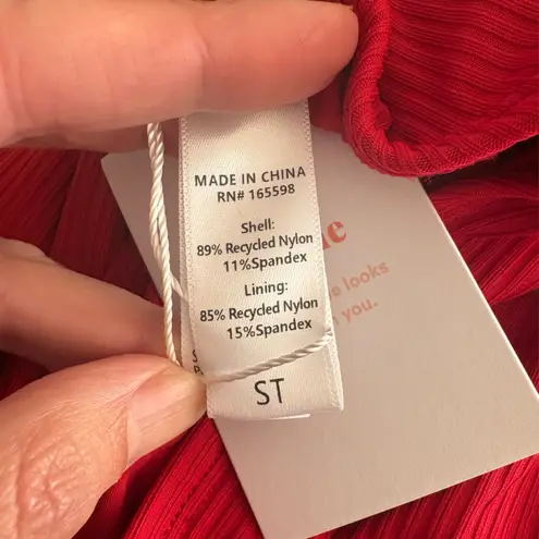 ANDIE Malibu One Piece LT Swimsuit Ribbed Fabric Cherry Red sz S long torso NWT