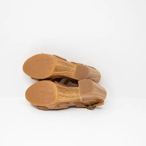 NEW Kork-Ease Drew Leather Cross Banded Platform Cork Sandals Heels Shoes Brown