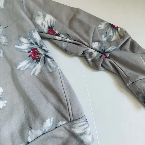 MELLODAY Gray Floral Ruched Sleeve Sweatshirt