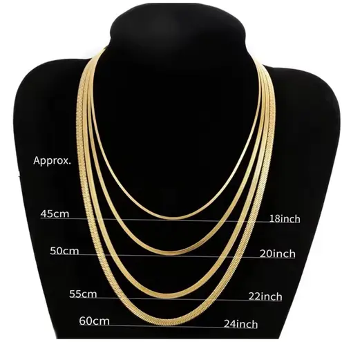 Boutique 3mm Gold Herringbone Necklace | Gold Plated‎ Sterling Silver