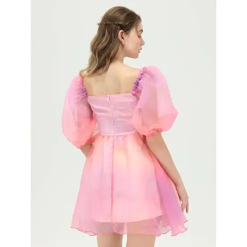 Cider NWT Heart on Fire Tule Pink purple Orange ombre Mini Dress size Medium