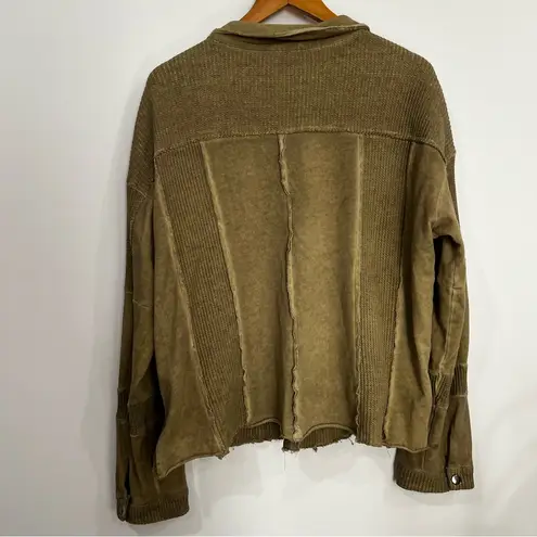 POL ‎ waffle knit button down shirt Olive green SIZE LARGE outdoor granola girl - Image 4