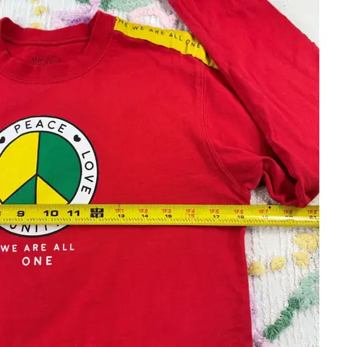 Mighty fine  Red Peace Love Unity S Crewneck Long Sleeve Crop Top Women S