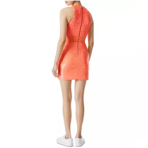 Alice + Olivia  Cara Sequined Mesh Bodycon Dress in Bright Coral Size 2 NWT $550