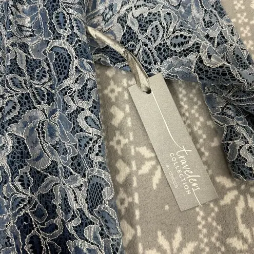 NWT  Travelers Ellie Lace Open Front Jacket In Blue Size Medium Chico's 1