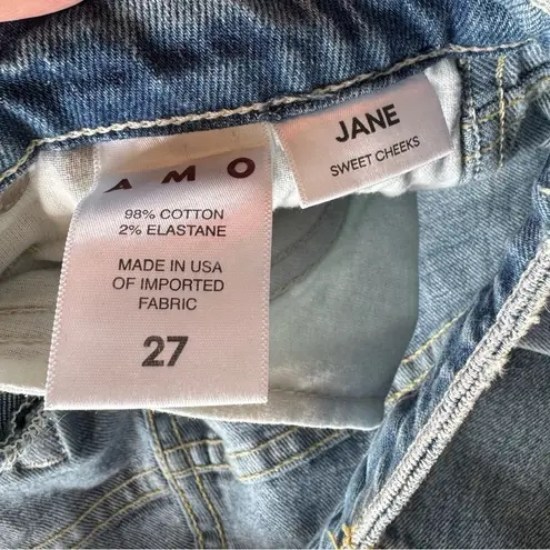 AMO Kate Sweet Cheek Slightly Distressed Flare Hem Jeans Light Wash Size 27 NWOT Blue